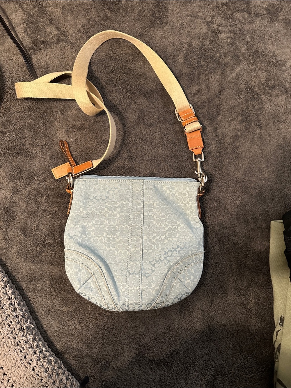 Coach Light Blue Signature Crossbody with Tan Leather Trim - Picture 9 of 9